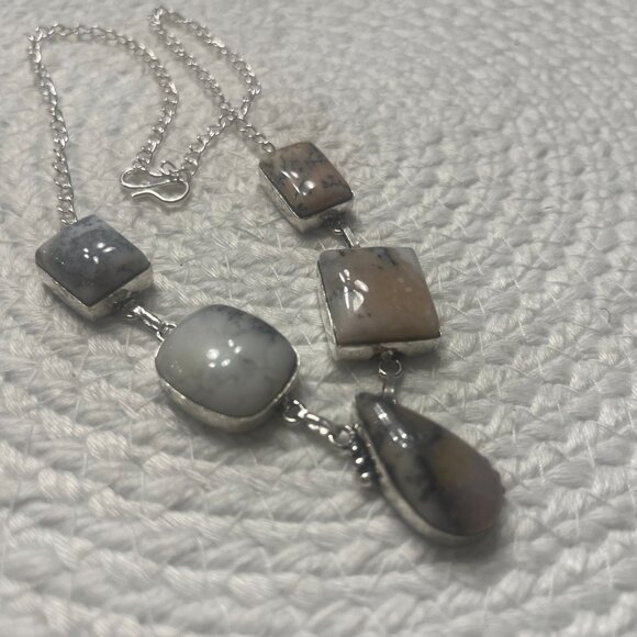 Beautiful DENDRITE OPAL Handmade Sterling 925 Necklace 18" #885D - Picture 2 of 3